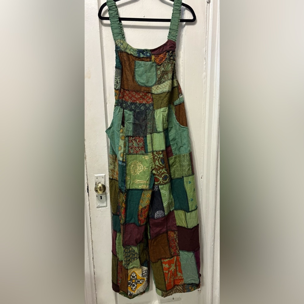 Bohemian Patchwork Jumpsuit in Green and Brown